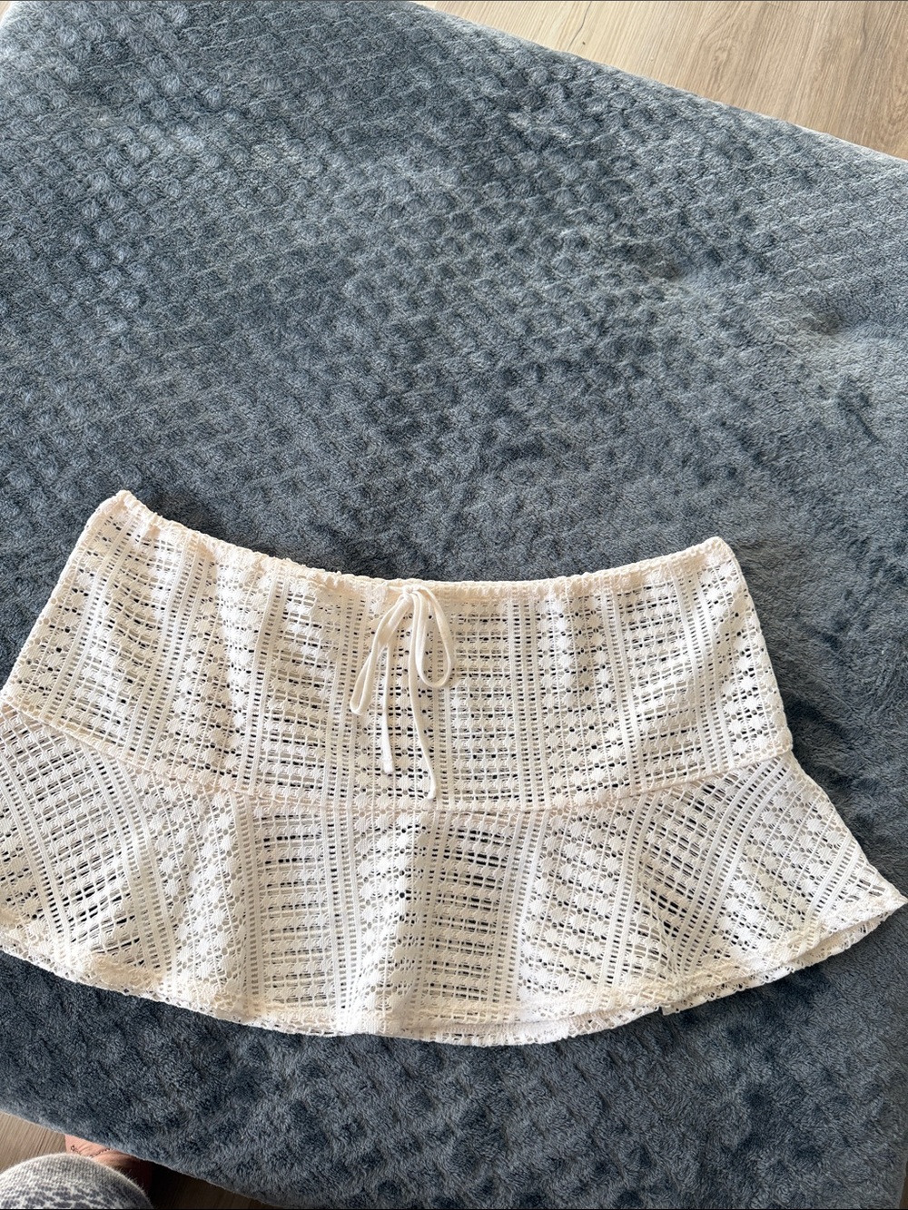 Lace Crochet Mini Skirt with Drawstring Waist - Cream